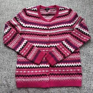Talbots Cozy Nordic Lambswool Blend Sweater Cardigan Pink Petite Medium Preppy